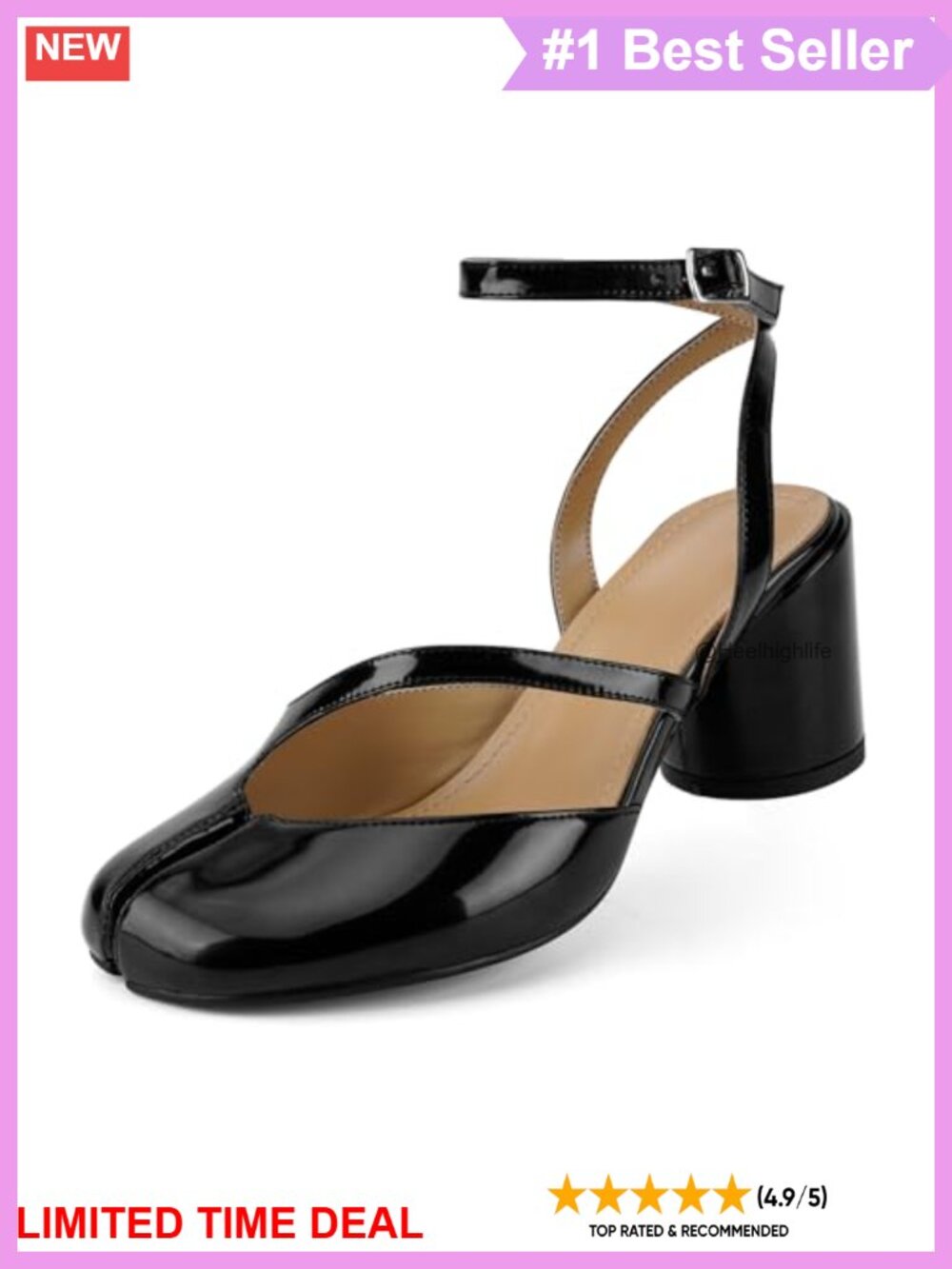 Women's Chunky Block Heel Split Toe Pumps with Ankle Strap